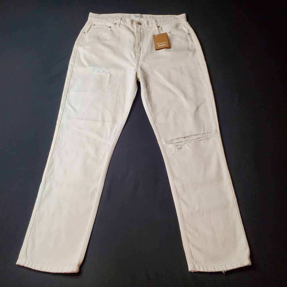 Reformation Women's Size 31 NWT Julia High Cigarette Jean Distressed Ivory LY760 - Picture 4 of 8